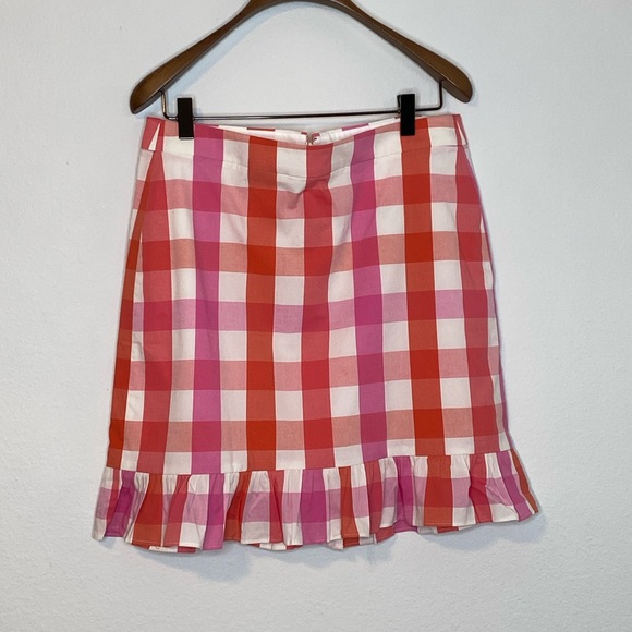 J. Crew Dresses & Skirts - J. Crew Picnic Pink Plaid Windowpane Mini Skirt with Ruffle Size 6